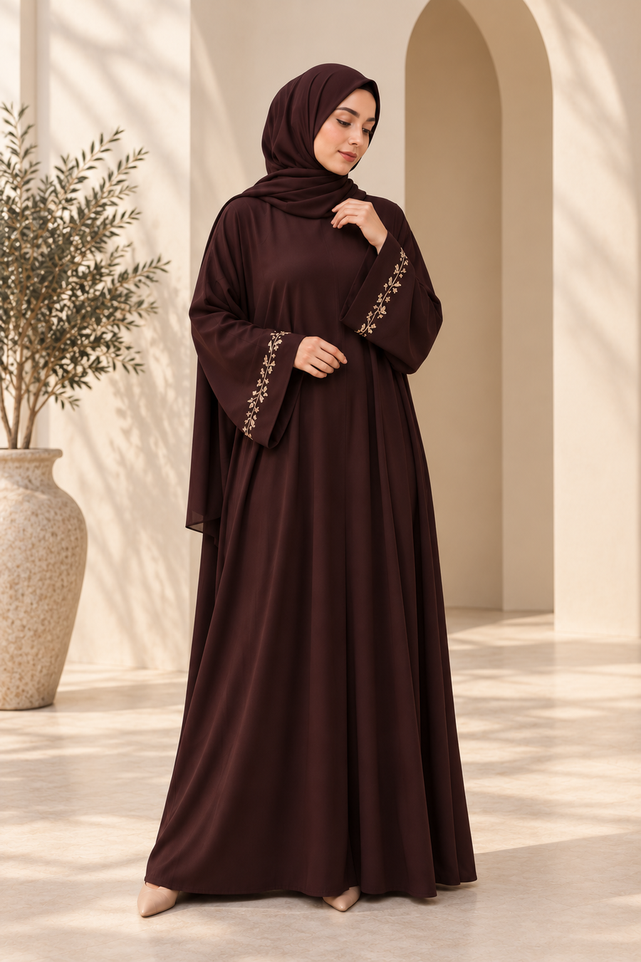 Abaya Brodée Chocolat