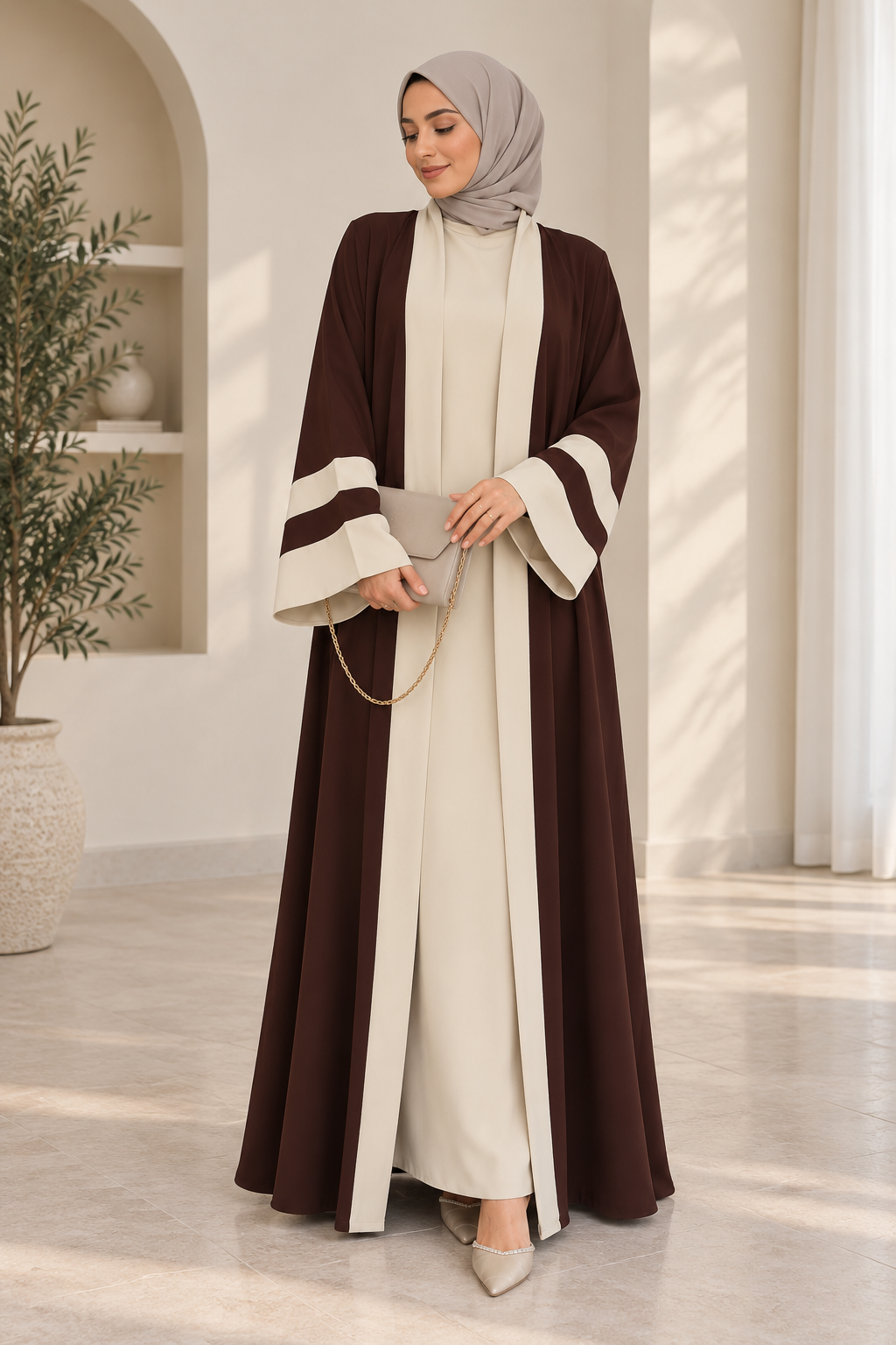 Abaya Bicolore Chocolat & Ivoire